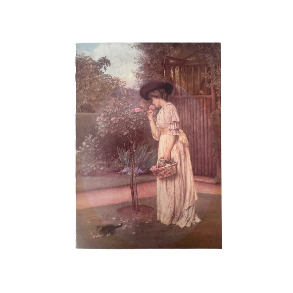 VTG Victorian Woman Birthday Greeting Card 5x7 The Vicar's Rose Garden Print - Picture 1 of 5